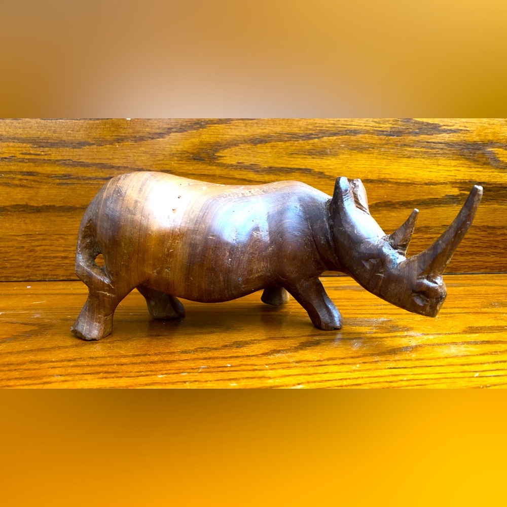 Hand Carved Wooden Rhino